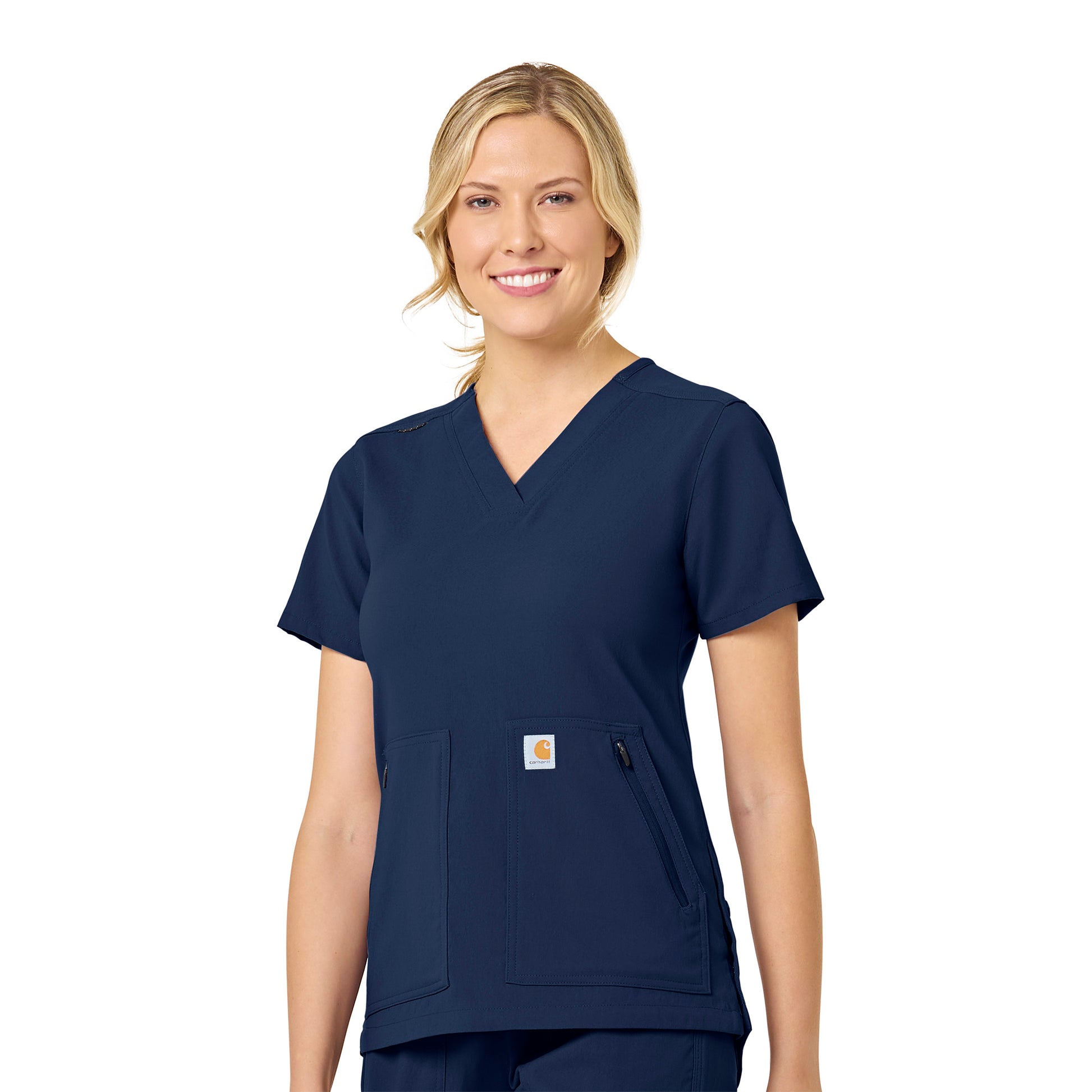 Rugged Flex Peak C12237 4-Pocket V-Neck Scrub Top Navy Model Image Front | Carhartt