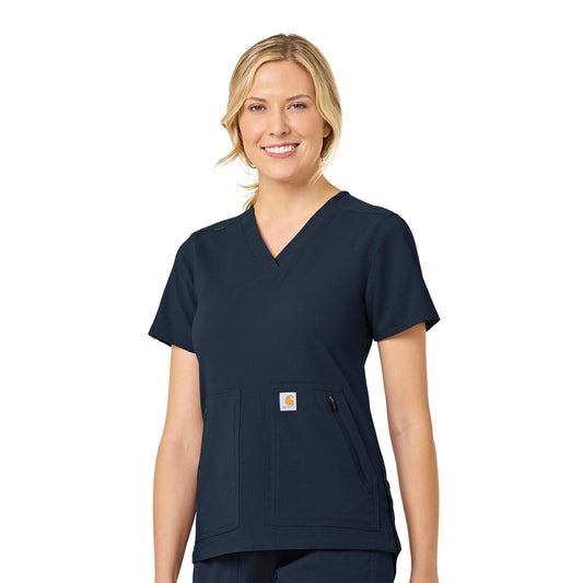 Rugged Flex Peak C12237 4-Pocket V-Neck Scrub Top Navy Model Image Front | Carhartt