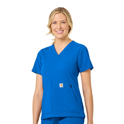 Rugged Flex Peak C12237 4-Pocket V-Neck Scrub Top Royal Model Image Front | Carhartt