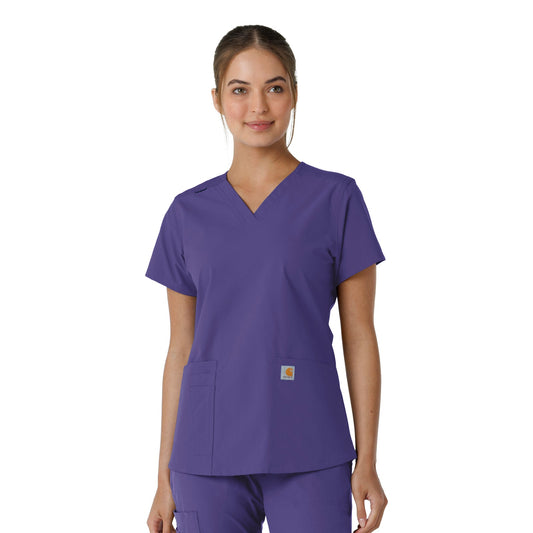 Force Essentials C12313 V-Neck Knit Panel Scrub Top Grape Model Image Front | Carhartt