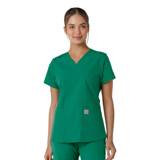 Force Essentials C12313 V-Neck Knit Panel Scrub Top Hunter Model Image Front | Carhartt