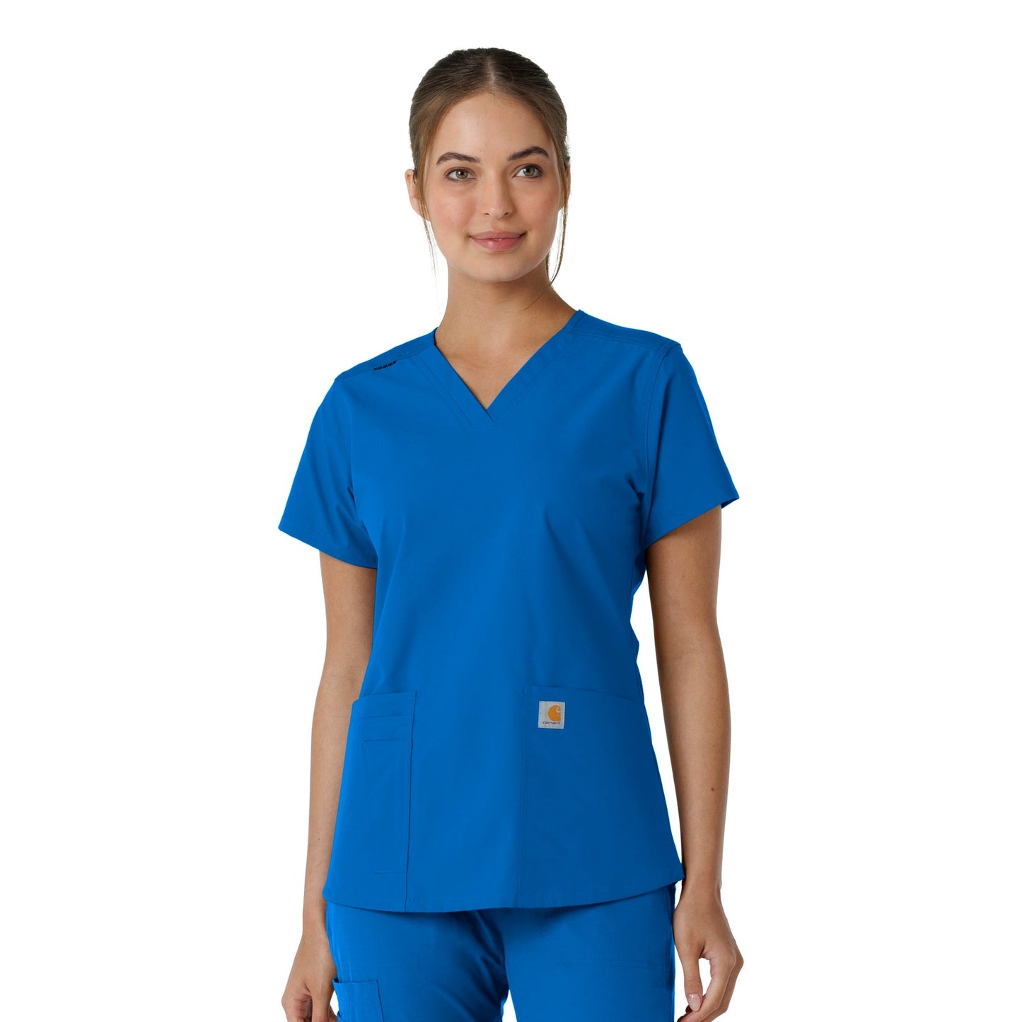 Force Essentials C12313 V-Neck Knit Panel Scrub Top Royal Model Image Front | Carhartt