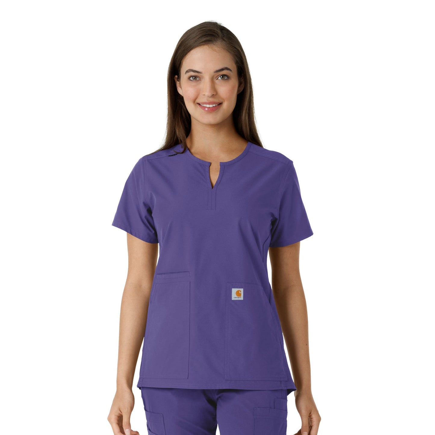 Force Essentials C12413 Notch Neck Tunic Knit Panel Scrub Top Grape Model Image Front | Carhartt