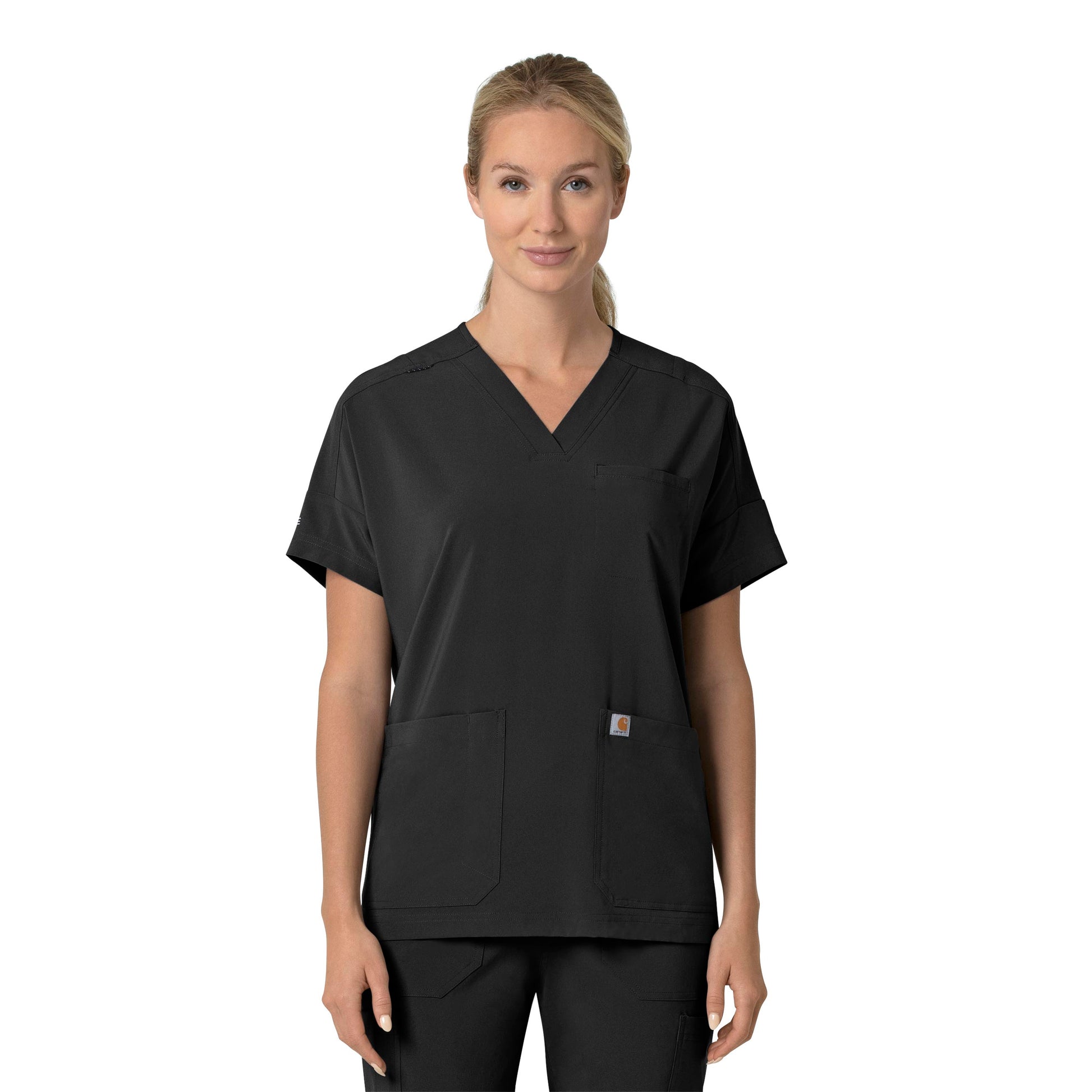 Force Cross-Flex C13110 Oversized V-Neck Scrub Top Black Model Image Front | Carhartt