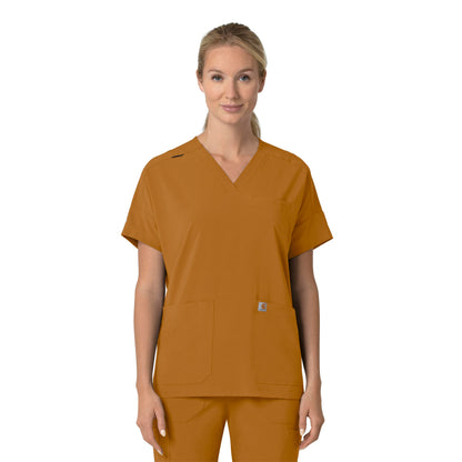 Force Cross-Flex C13110 Oversized V-Neck Scrub Top Fox Brown Model Image Front | Carhartt