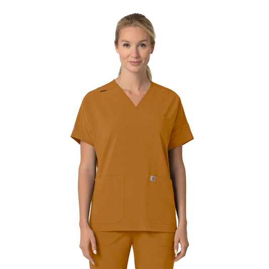 Force Cross-Flex C13110 Oversized V-Neck Scrub Top Fox Brown Model Image Front | Carhartt