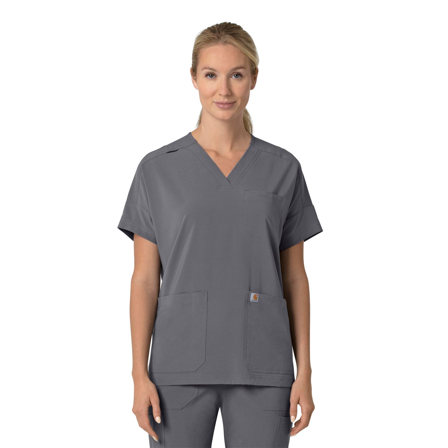 Force Cross-Flex C13110 Oversized V-Neck Scrub Top Pewter Model Image Front | Carhartt