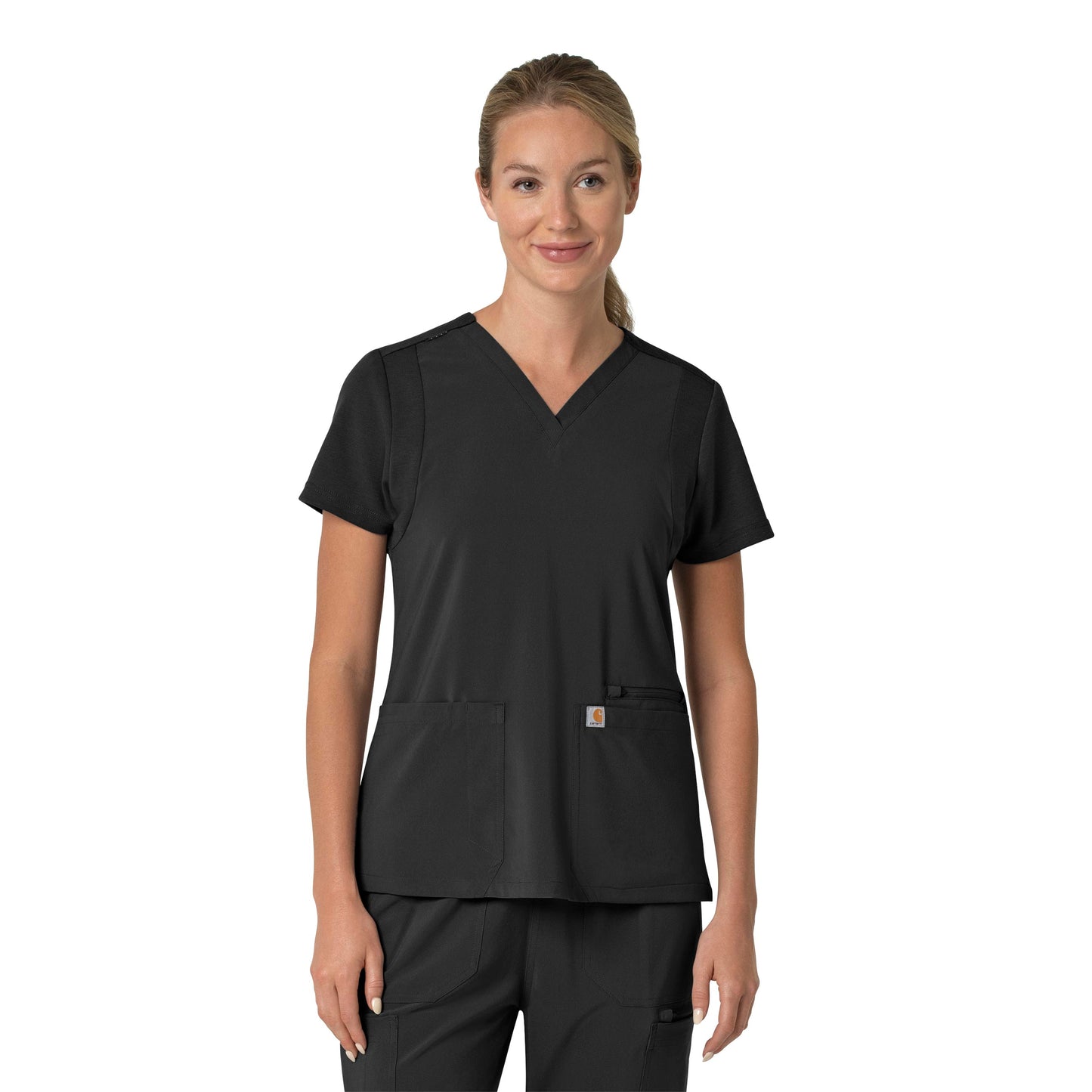 Force Cross-Flex C13210 Flex Panel V-Neck Scrub Top Black Model Image Front | Carhartt