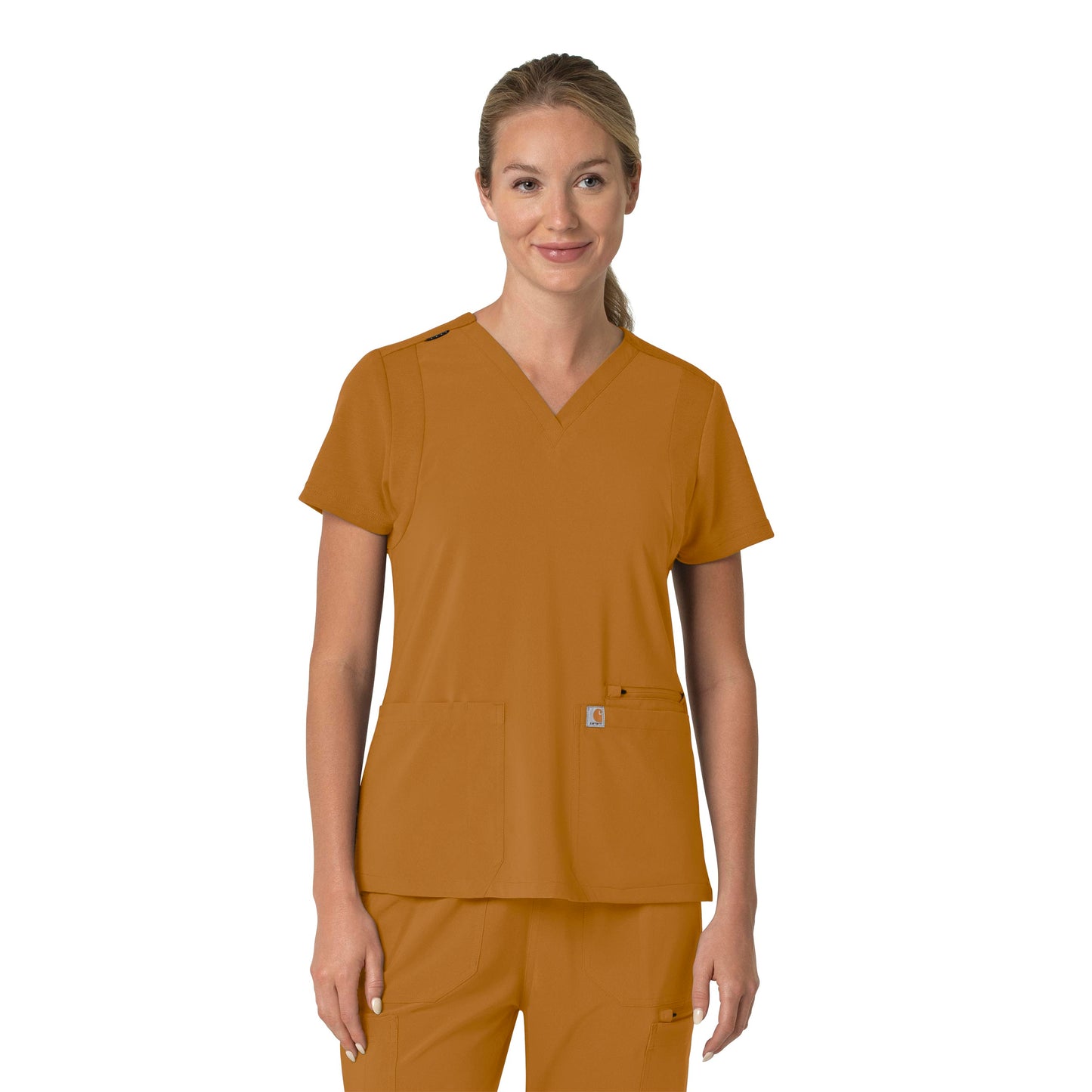 Force Cross-Flex C13210 Flex Panel V-Neck Scrub Top Fox Brown Model Image Front | Carhartt