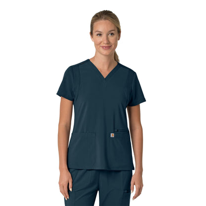 Force Cross-Flex C13210 Flex Panel V-Neck Scrub Top Navy Model Image Front | Carhartt