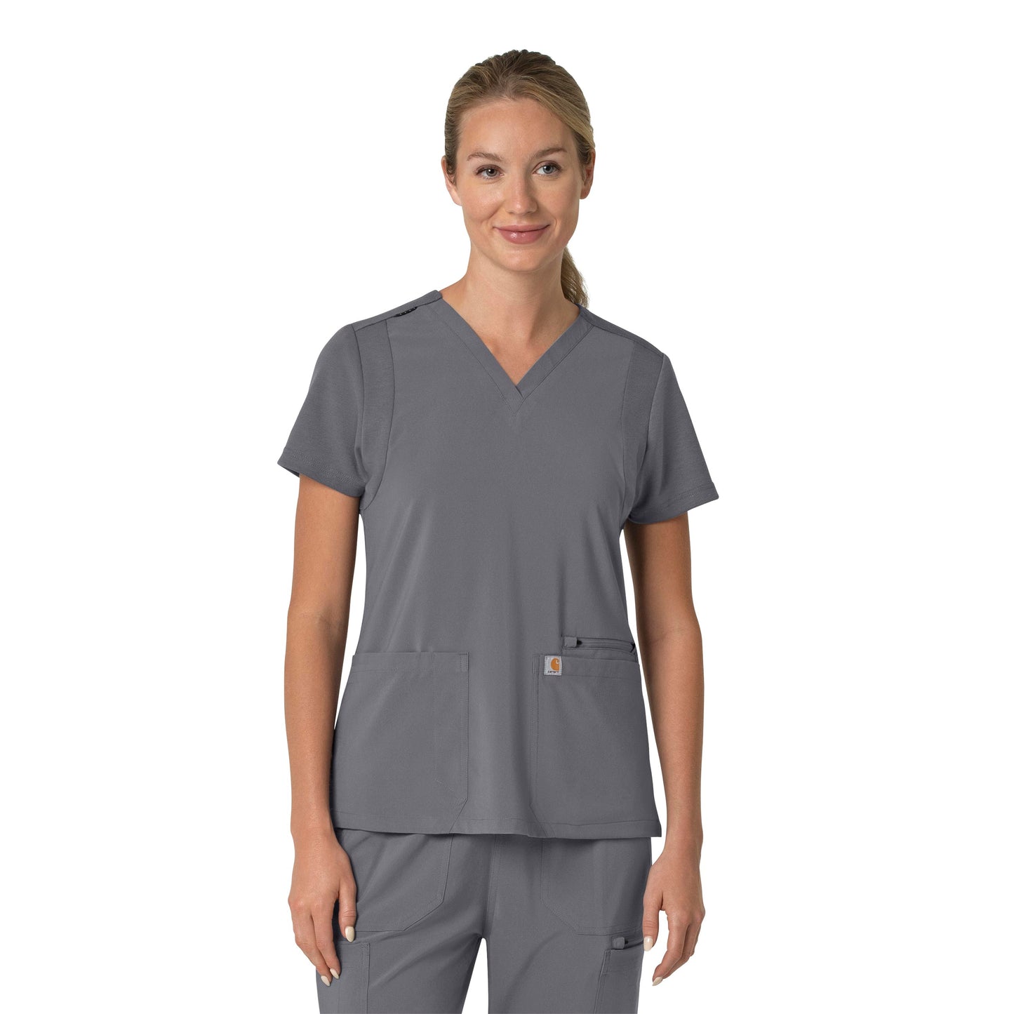 Force Cross-Flex C13210 Flex Panel V-Neck Scrub Top Pewter Model Image Front | Carhartt