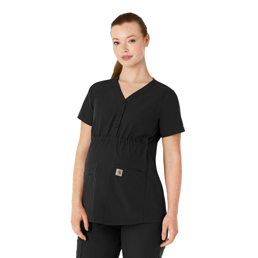 Force Essentials C14113 Henley Maternity Scrub Top Black Model Image Front | Carhartt