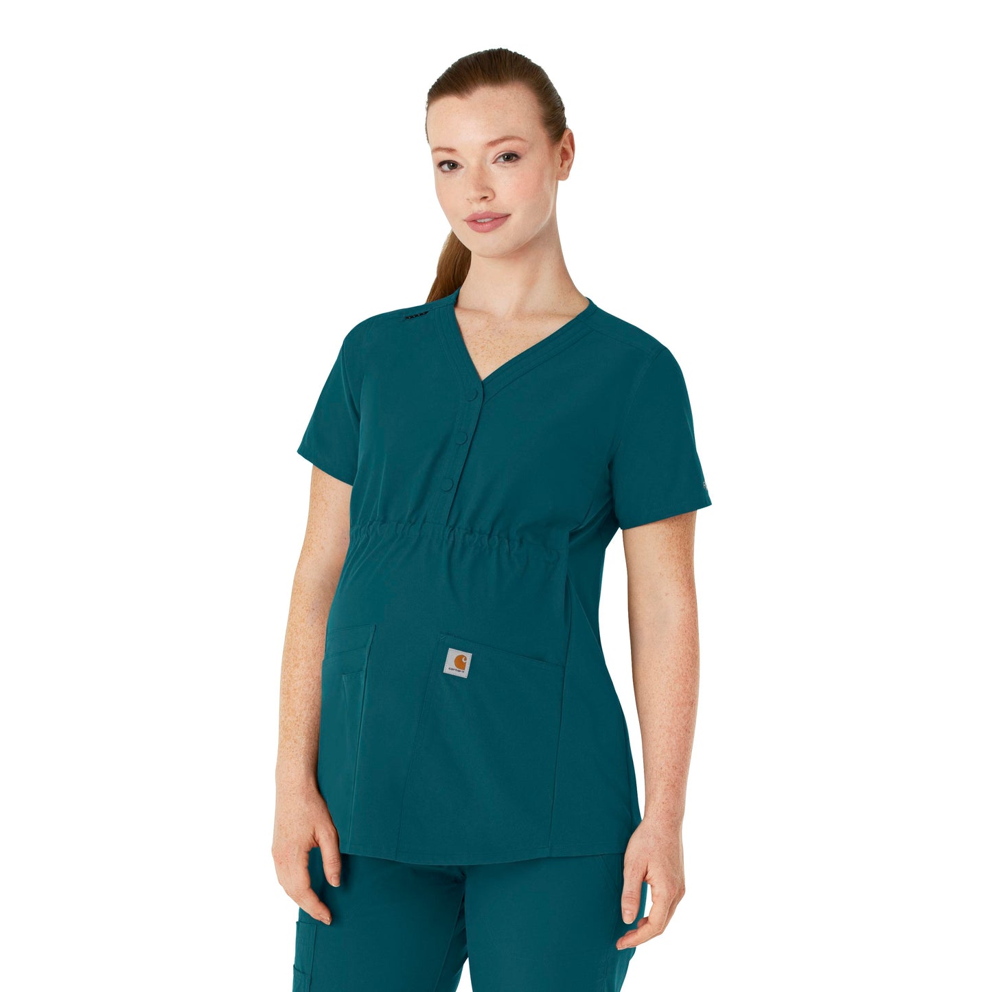 Force Essentials C14113 Henley Maternity Scrub Top Caribbean Model Image Front | Carhartt