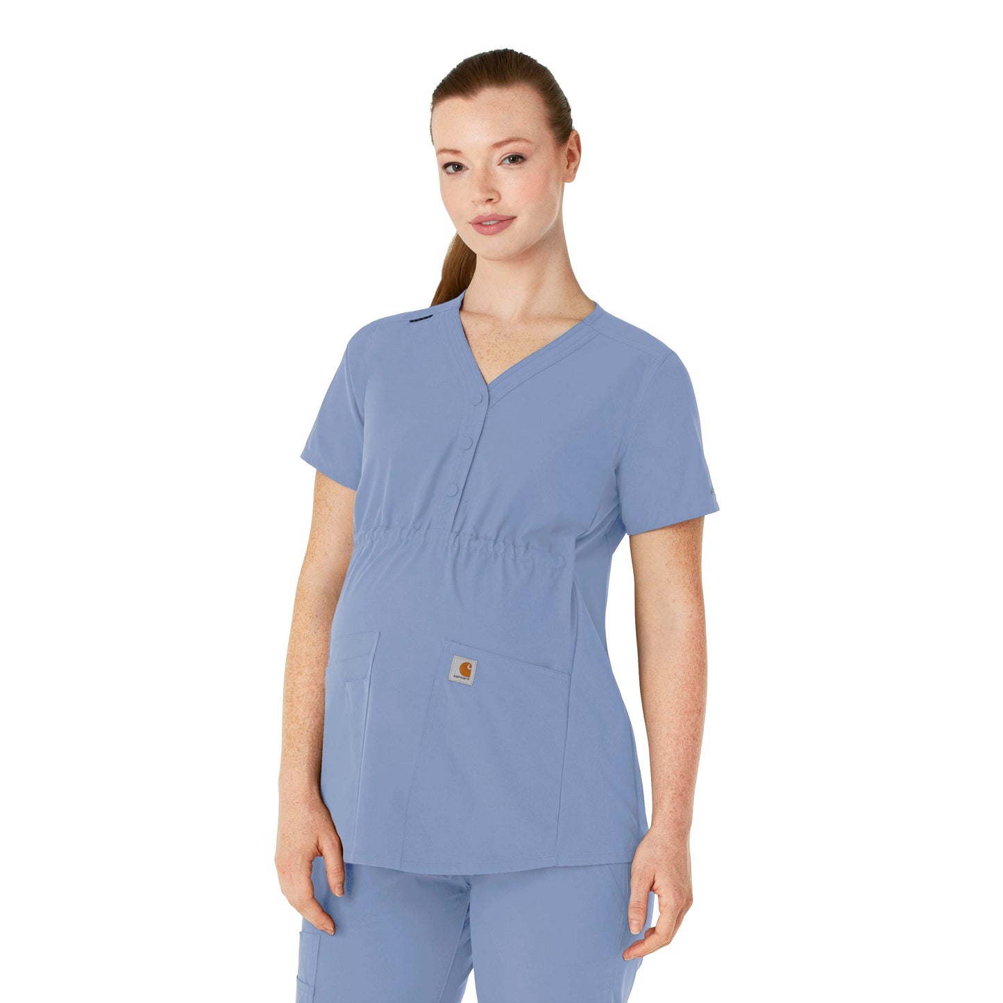 Force Essentials C14113 Henley Maternity Scrub Top Ceil Blue Model Image Front | Carhartt