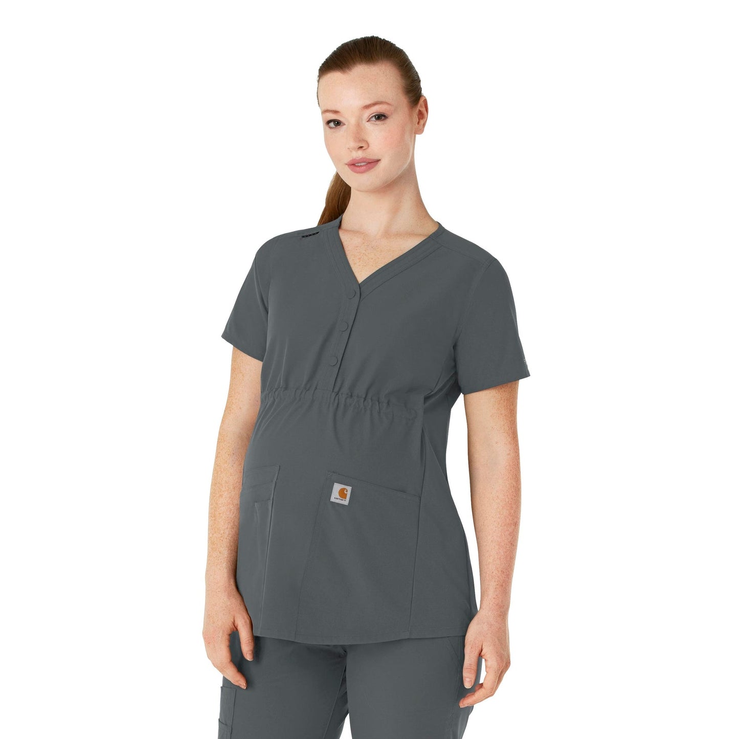 Force Essentials C14113 Henley Maternity Scrub Top Pewter Model Image Front | Carhartt