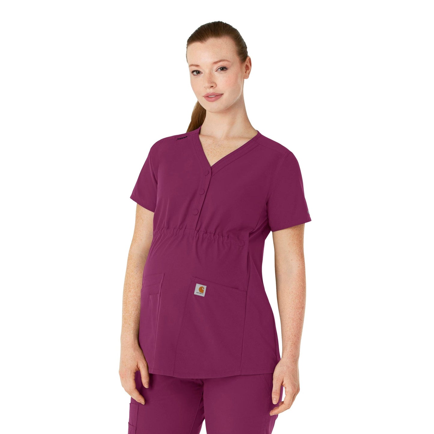 Force Essentials C14113 Henley Maternity Scrub Top Wine Model Image Front | Carhartt