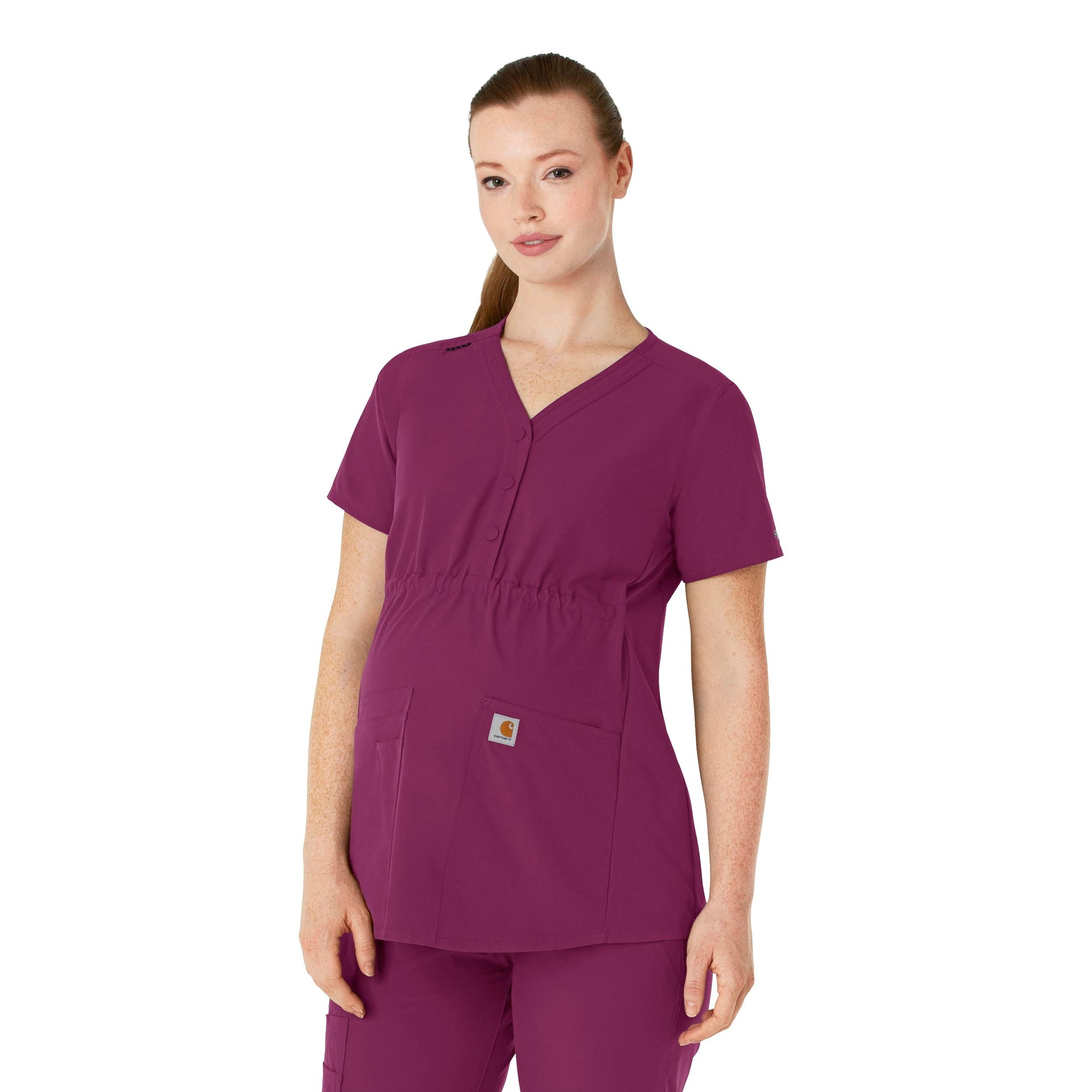 Force Essentials C14113 Henley Maternity Scrub Top Wine Model Image Front | Carhartt