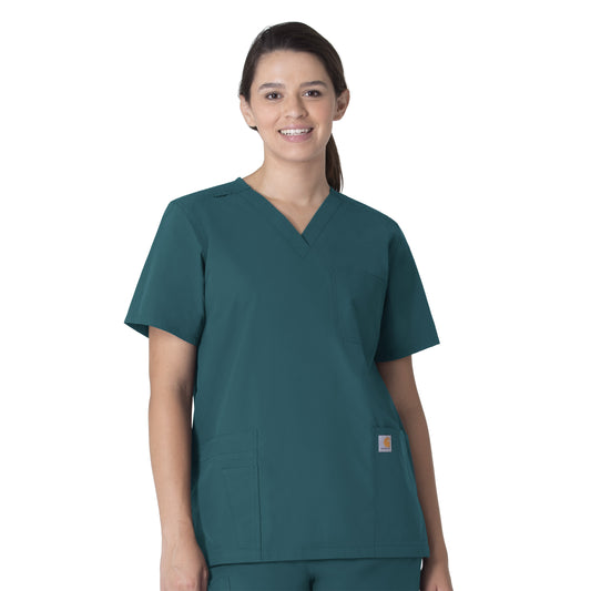 Force Essentials C15013 Unisex V-Neck 6-Pocket Scrub Top Caribbean Blue Model Image Front | Carhartt