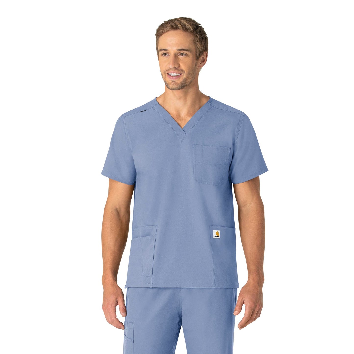 Force Essentials C15013 Unisex V-Neck 6-Pocket Scrub Top Ceil Blue Model Image Front | Carhartt