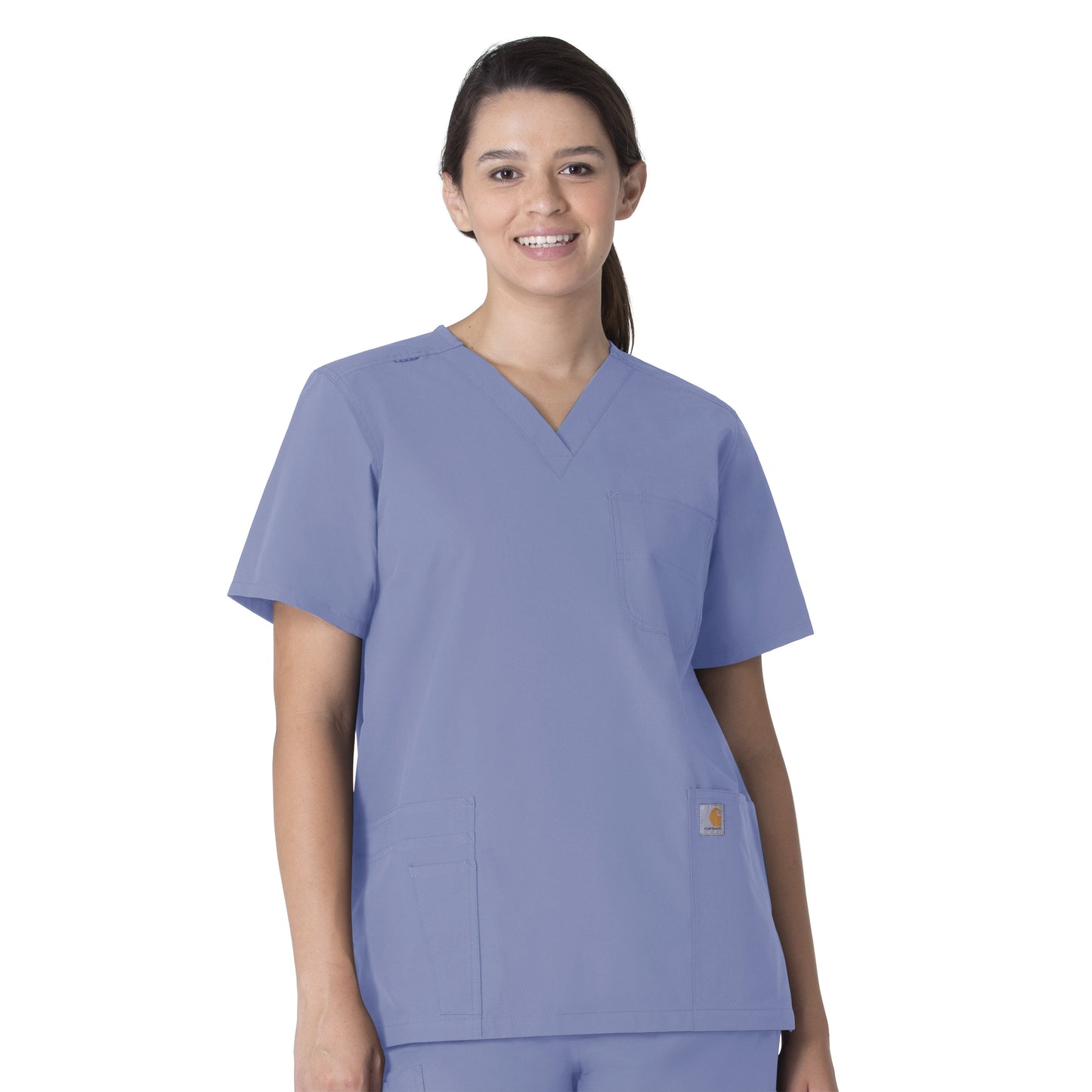 Force Essentials C15013 Unisex V-Neck 6-Pocket Scrub Top Ceil Blue Model Image Front | Carhartt