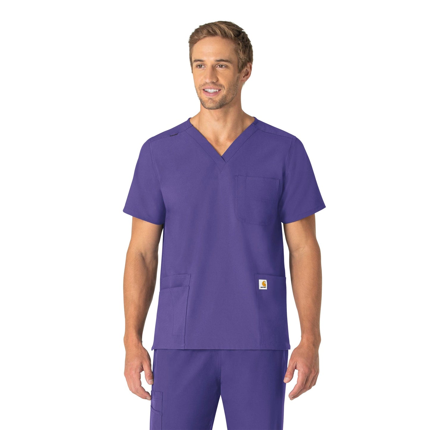 Force Essentials C15013 Unisex V-Neck 6-Pocket Scrub Top Grape Model Image Front | Carhartt