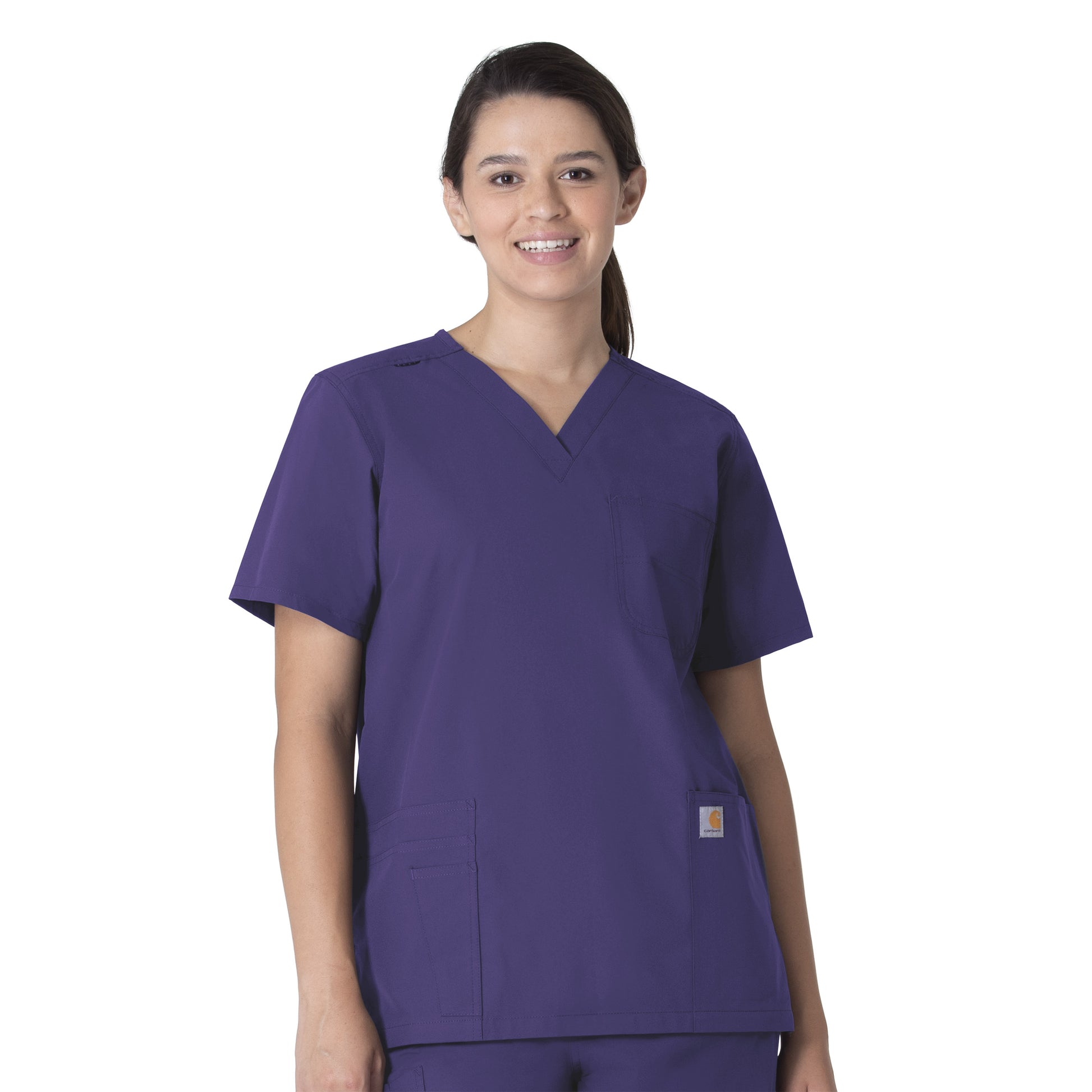 Force Essentials C15013 Unisex V-Neck 6-Pocket Scrub Top Grape Model Image Front | Carhartt