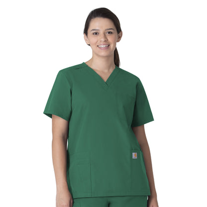 Force Essentials C15013 Unisex V-Neck 6-Pocket Scrub Top Hunter Model Image Front | Carhartt