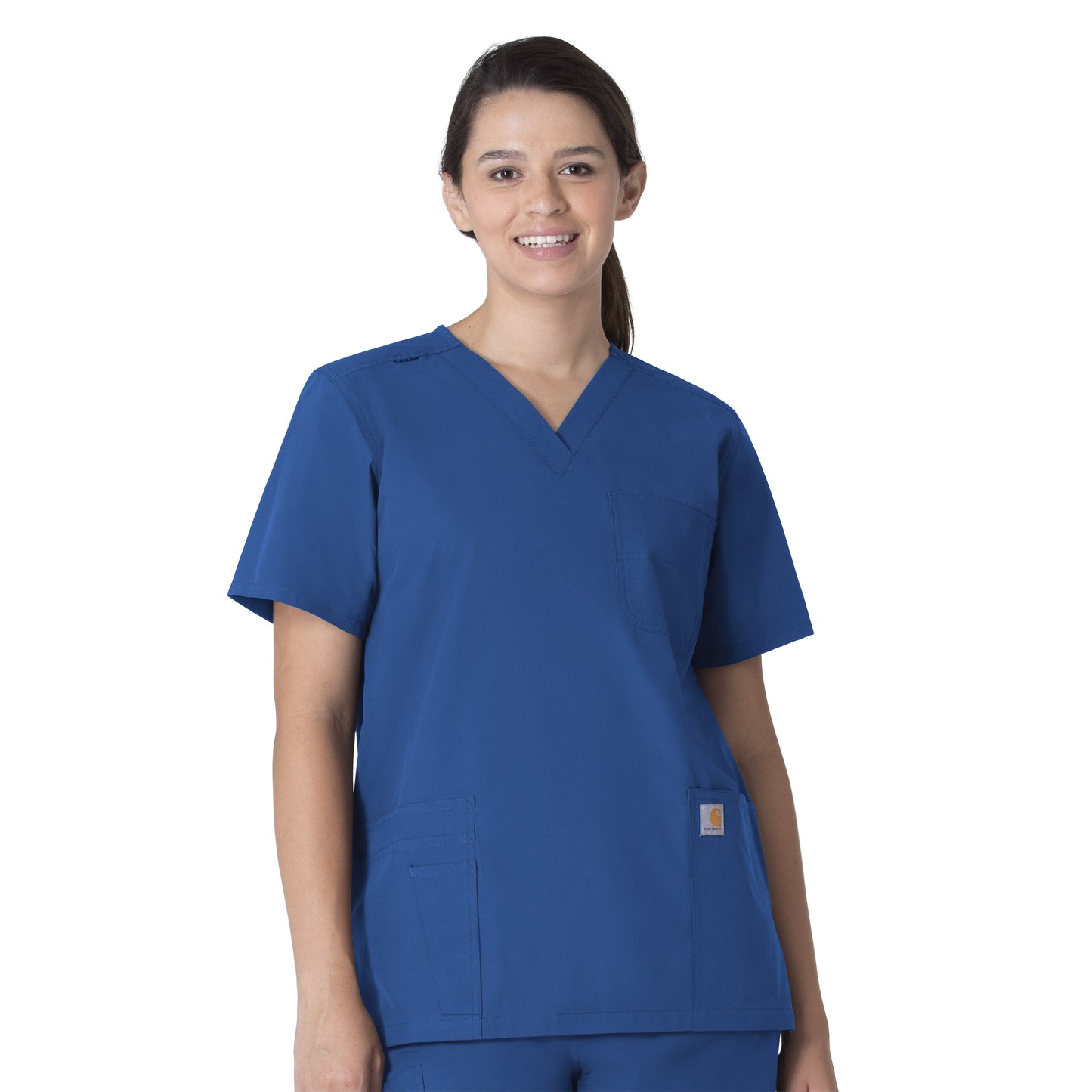 Force Essentials C15013 Unisex V-Neck 6-Pocket Scrub Top Royal Model Image Front | Carhartt