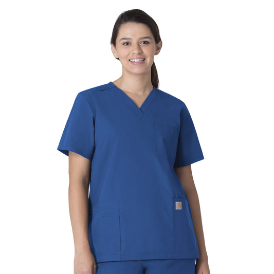 Force Essentials C15013 Unisex V-Neck 6-Pocket Scrub Top Royal Model Image Front | Carhartt