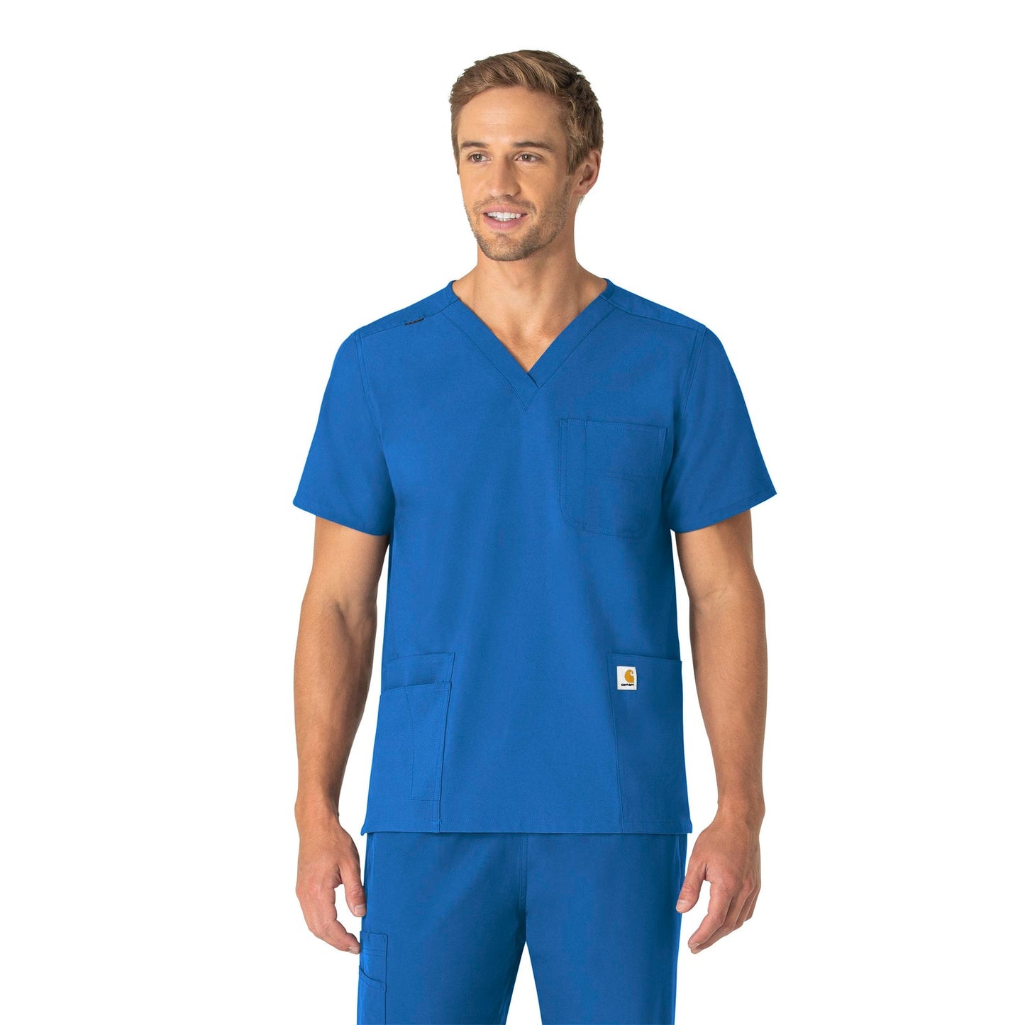 Force Essentials C15013 Unisex V-Neck 6-Pocket Scrub Top Royal Model Image Front | Carhartt