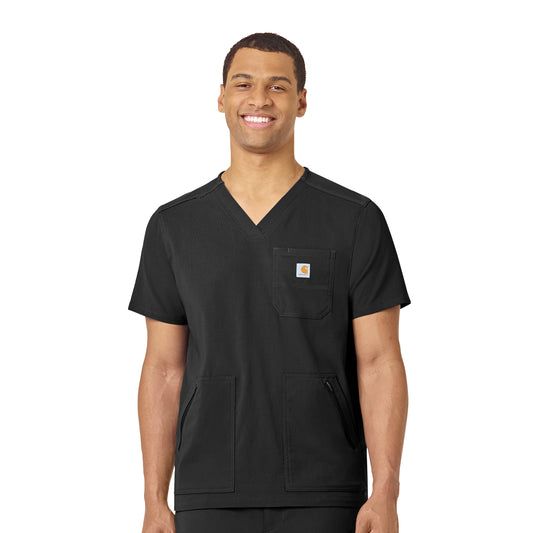 Rugged Flex Peak C15037 Men's 5-Pocket V-Neck Scrub Top Black Model Image Front | Carhartt