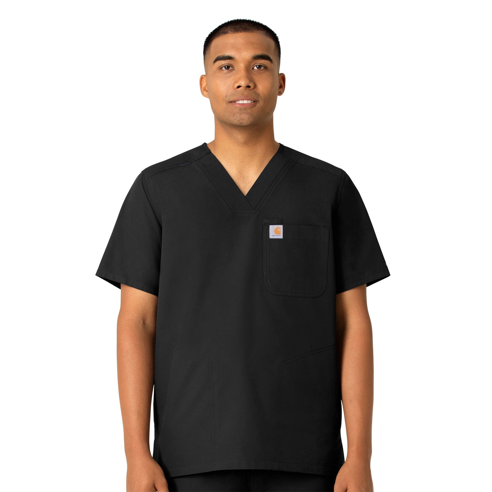 Force Essentials C16113 Men's V-Neck Shirttail Scrub Top Black Model Image Front | Carhartt