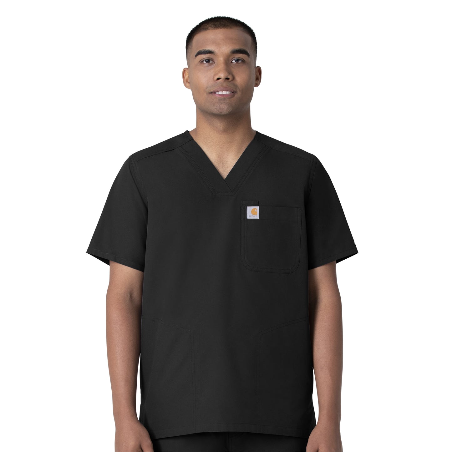 Force Essentials C16113 Men's V-Neck Shirttail Scrub Top Black Model Image Front | Carhartt