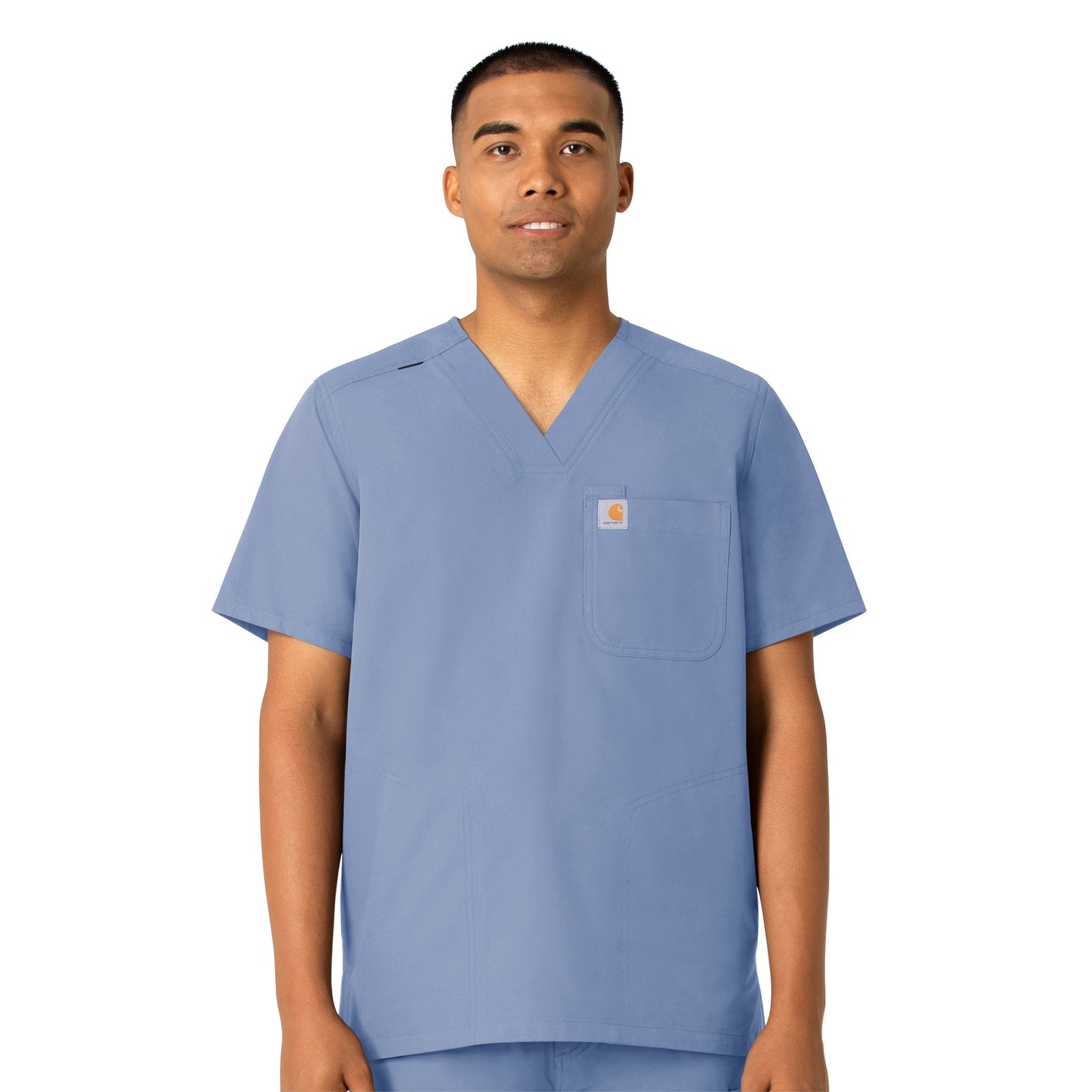 Force Essentials C16113 Men's V-Neck Shirttail Scrub Top Ceil Blue Model Image Front | Carhartt