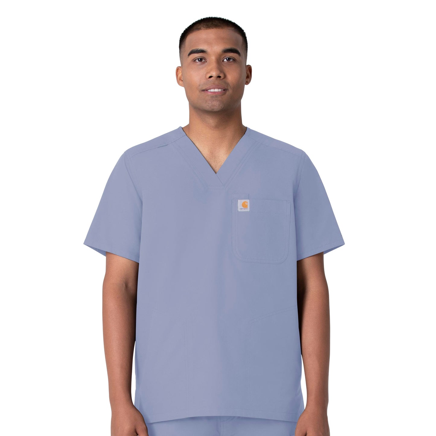 Force Essentials C16113 Men's V-Neck Shirttail Scrub Top Ceil Blue Model Image Front | Carhartt