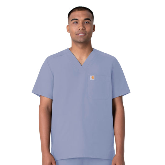 Force Essentials C16113 Men's V-Neck Shirttail Scrub Top Ceil Blue Model Image Front | Carhartt