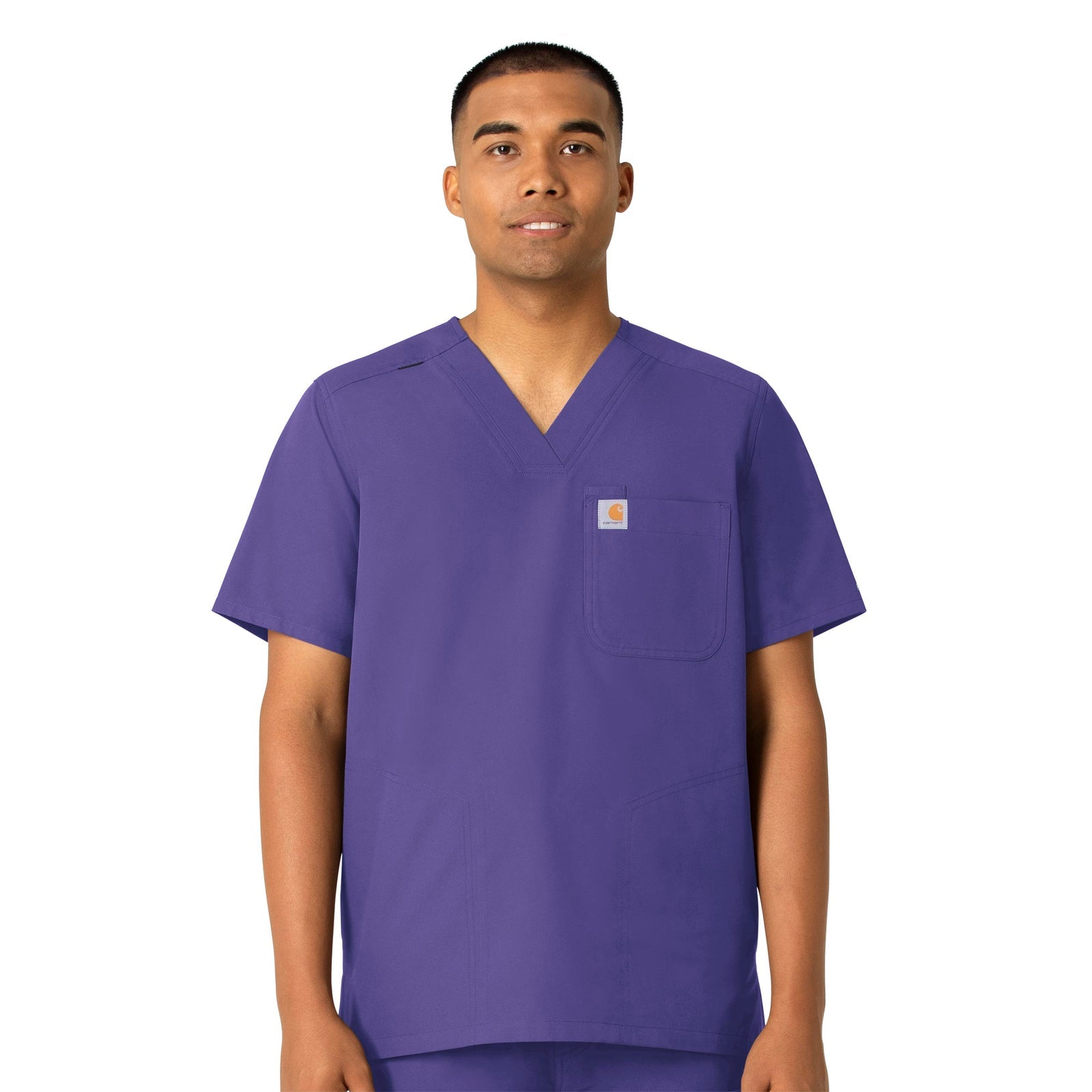 Force Essentials C16113 Men's V-Neck Shirttail Scrub Top Grape Model Image Front | Carhartt