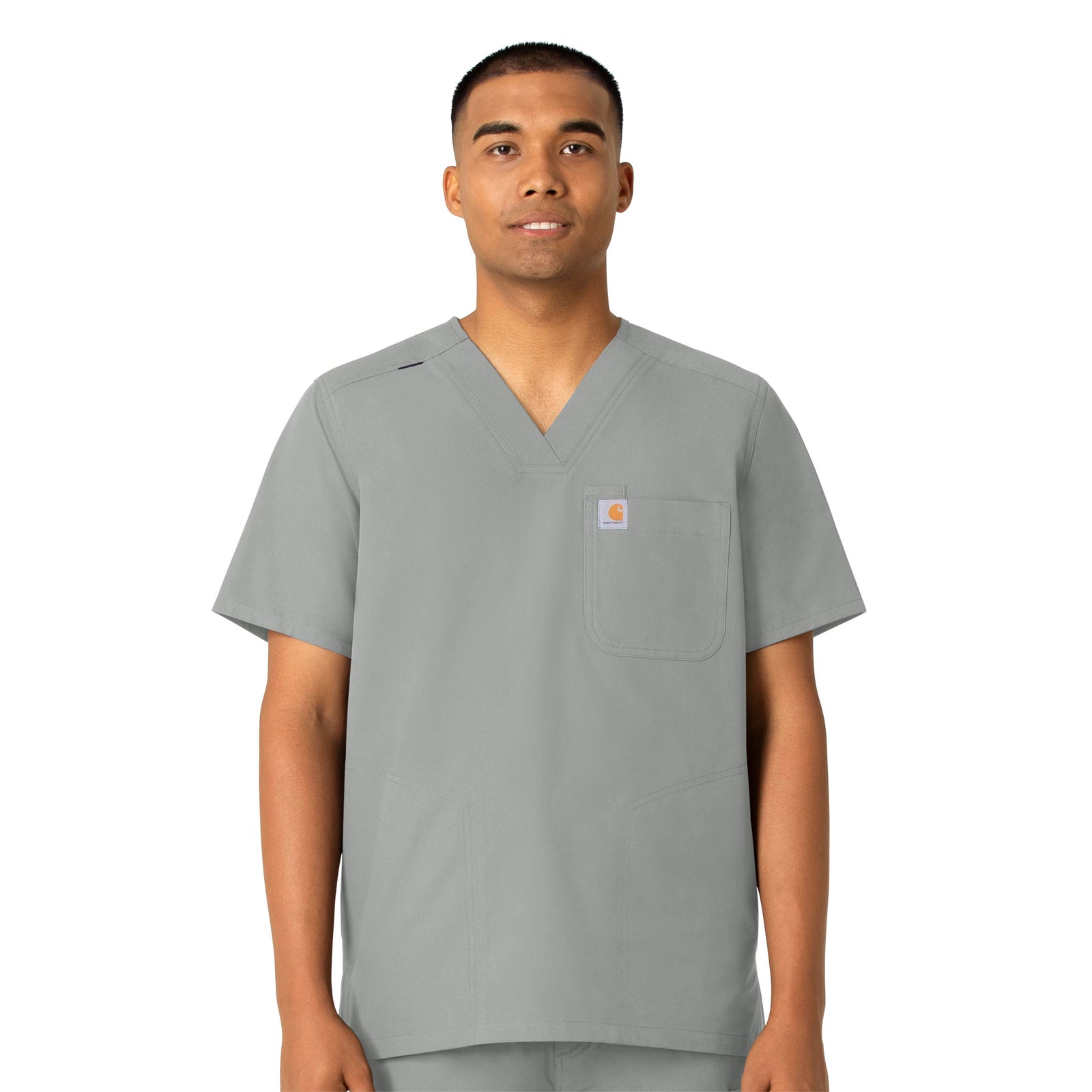 Force Essentials C16113 Men's V-Neck Shirttail Scrub Top Grey Model Image Front | Carhartt