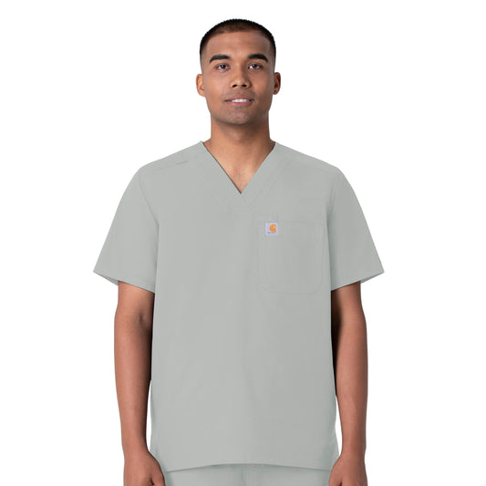 Force Essentials C16113 Men's V-Neck Shirttail Scrub Top Grey Model Image Front | Carhartt