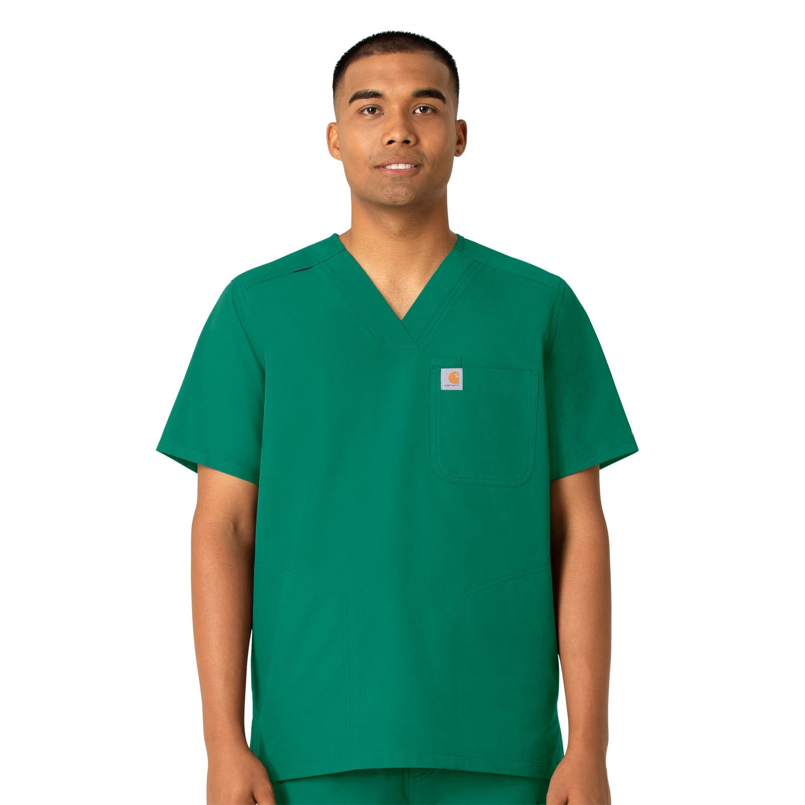 Force Essentials C16113 Men's V-Neck Shirttail Scrub Top Hunter Model Image Front | Carhartt