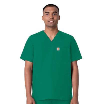 Force Essentials C16113 Men's V-Neck Shirttail Scrub Top Hunter Model Image Front | Carhartt