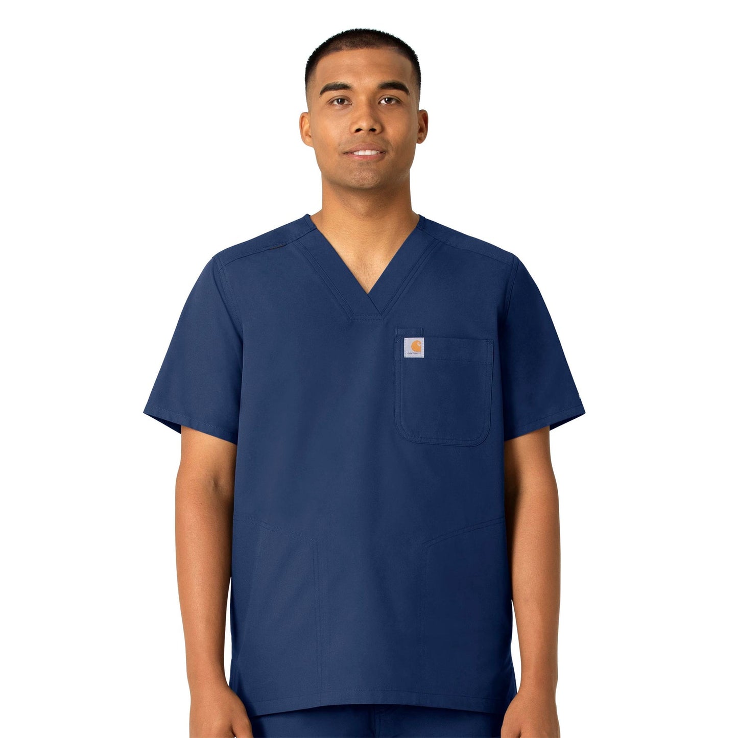 Force Essentials C16113 Men's V-Neck Shirttail Scrub Top Navy Model Image Front | Carhartt