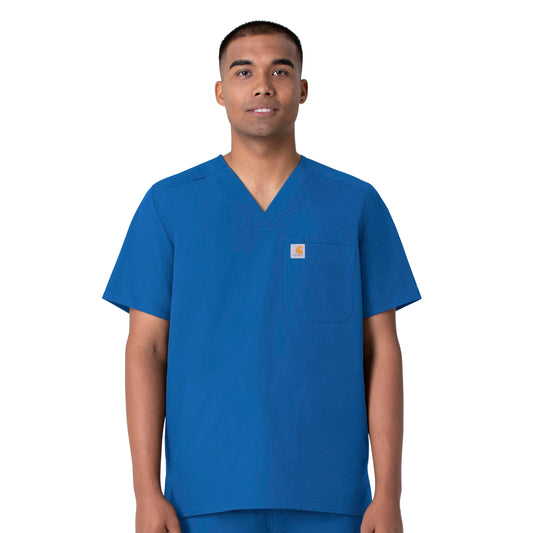 Force Essentials C16113 Men's V-Neck Shirttail Scrub Top Royal Model Image Front | Carhartt