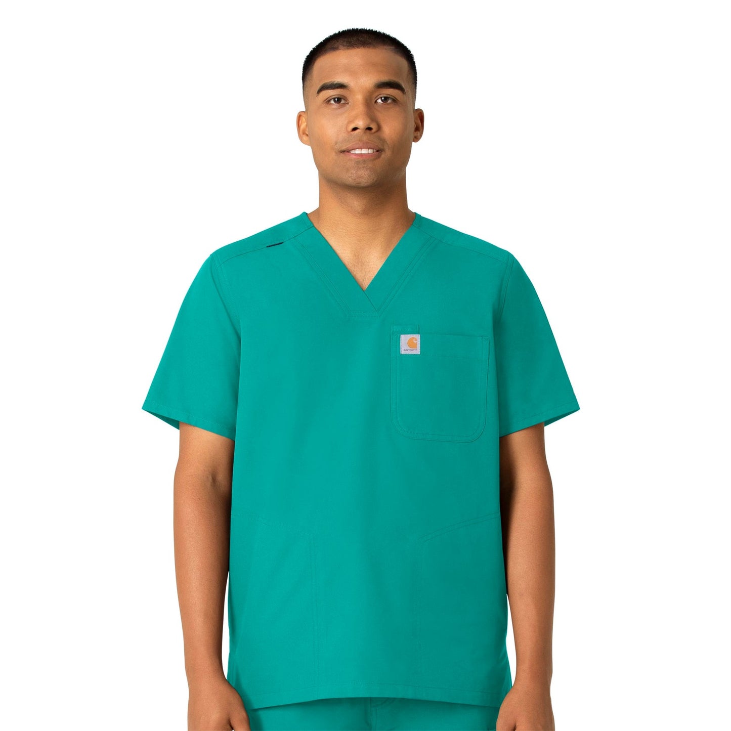 Force Essentials C16113 Men's V-Neck Shirttail Scrub Top Teal Blue Model Image Front | Carhartt