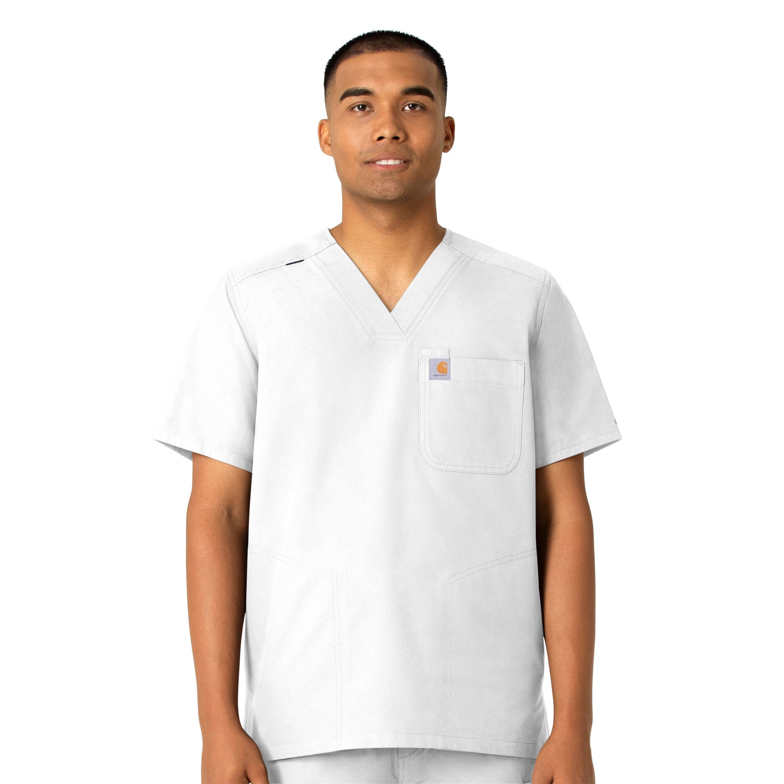 Force Essentials C16113 Men's V-Neck Shirttail Scrub Top White Model Image Front | Carhartt