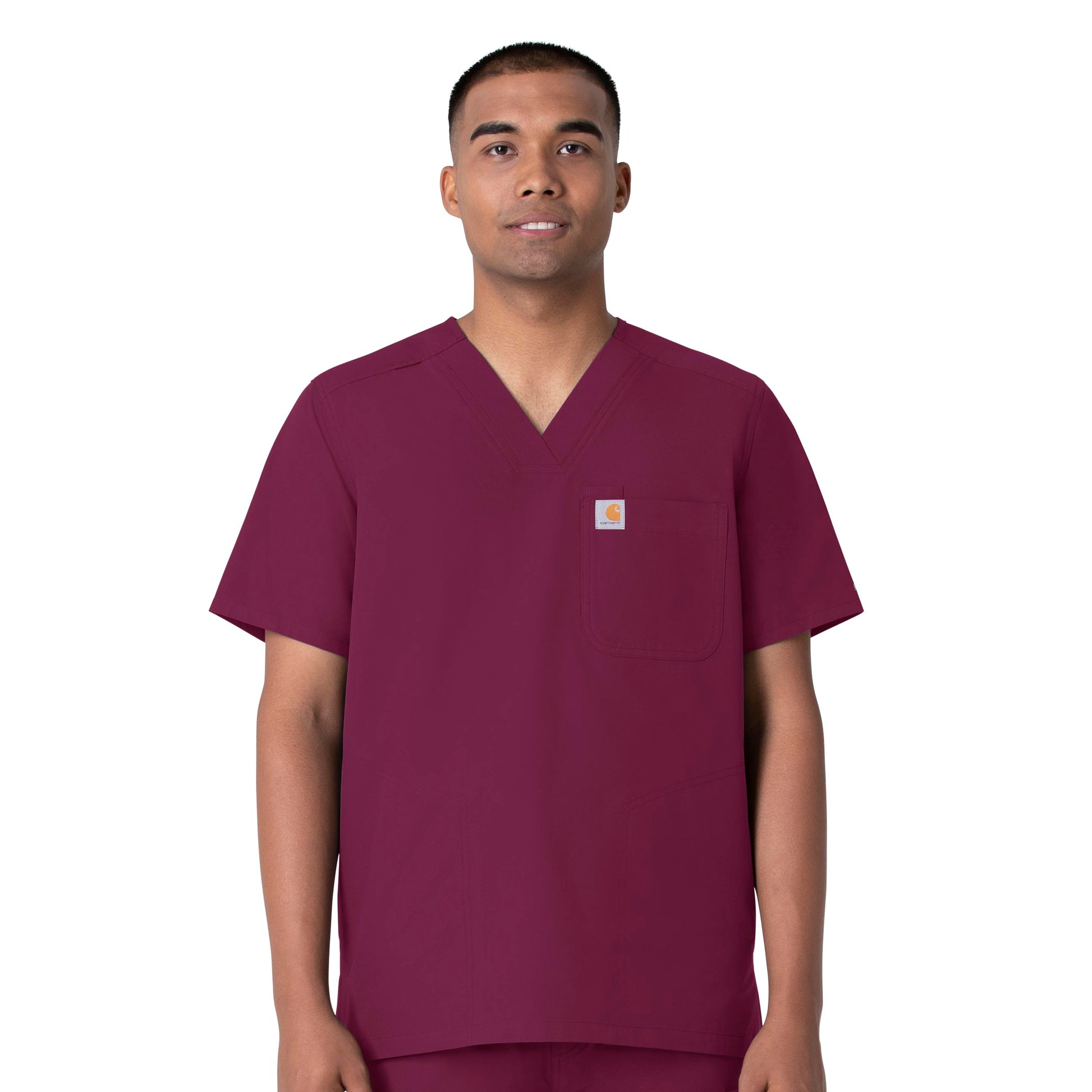 Force Essentials C16113 Men's V-Neck Shirttail Scrub Top Wine Model Image Front | Carhartt