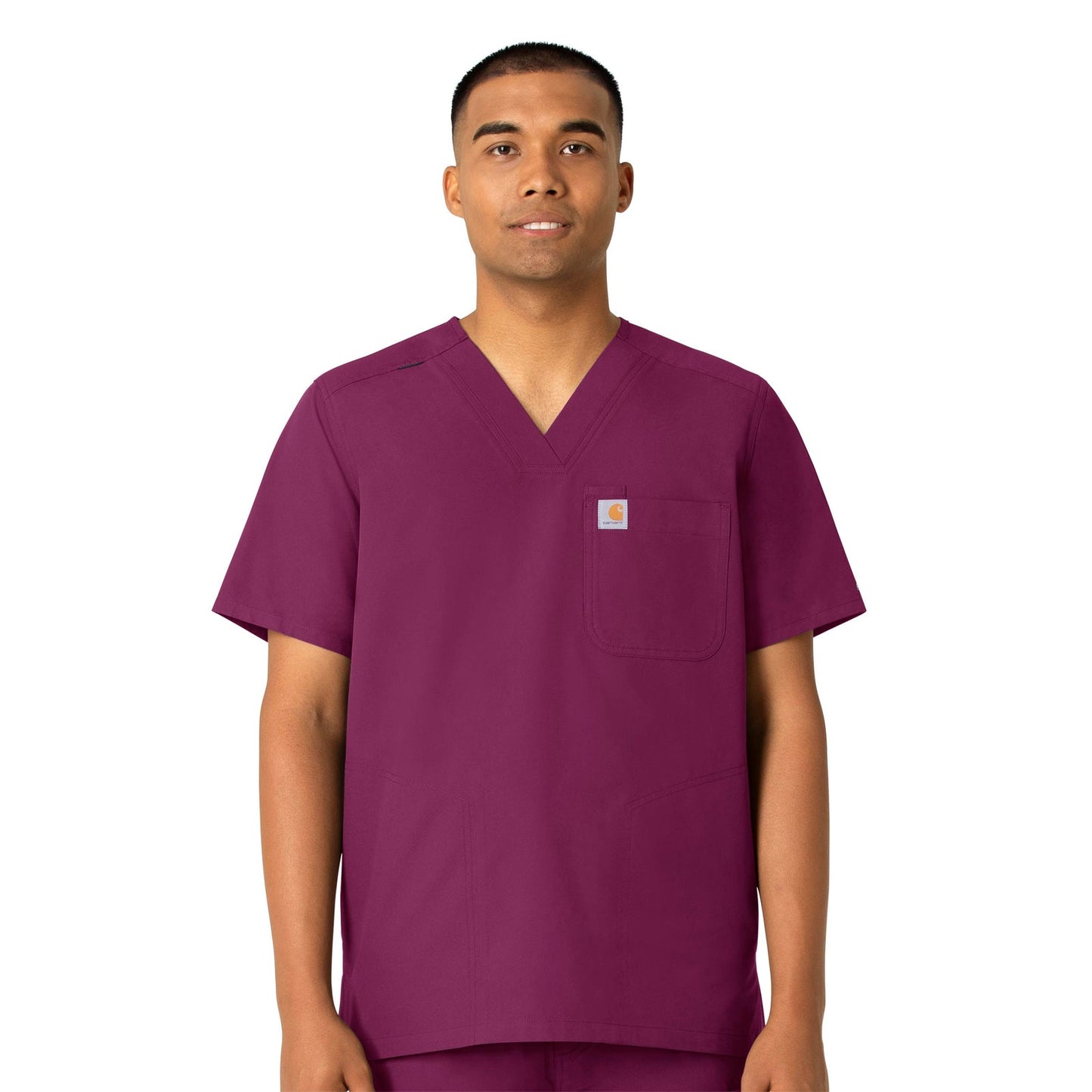 Force Essentials C16113 Men's V-Neck Shirttail Scrub Top Wine Model Image Front | Carhartt