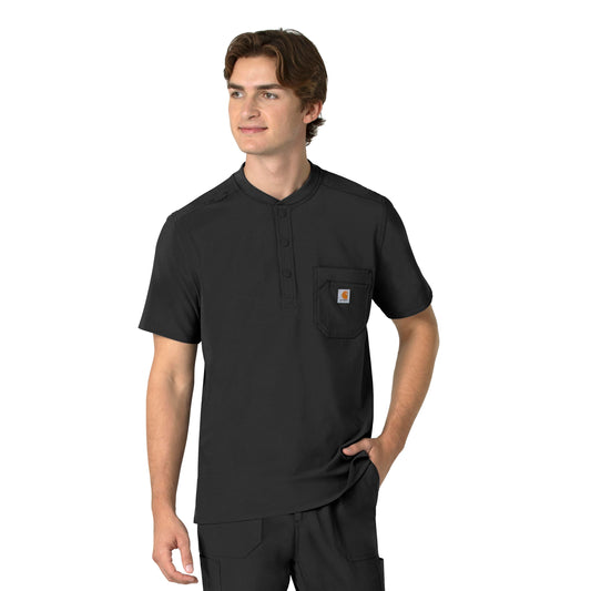 Force Cross-Flex C16310 Men's Henley Scrub Top Black Model Image Front | Carhartt