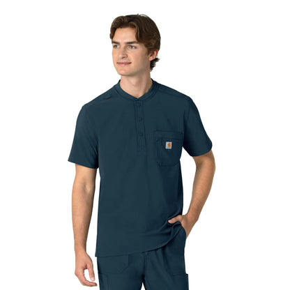 Force Cross-Flex C16310 Men's Henley Scrub Top Navy Model Image Front | Carhartt