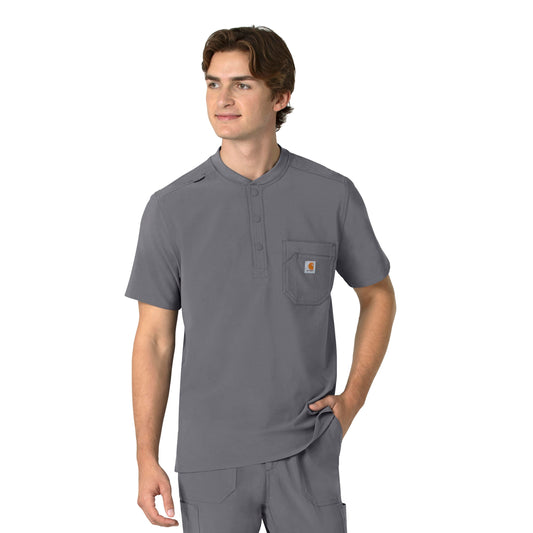 Force Cross-Flex C16310 Men's Henley Scrub Top Pewter Model Image Front | Carhartt